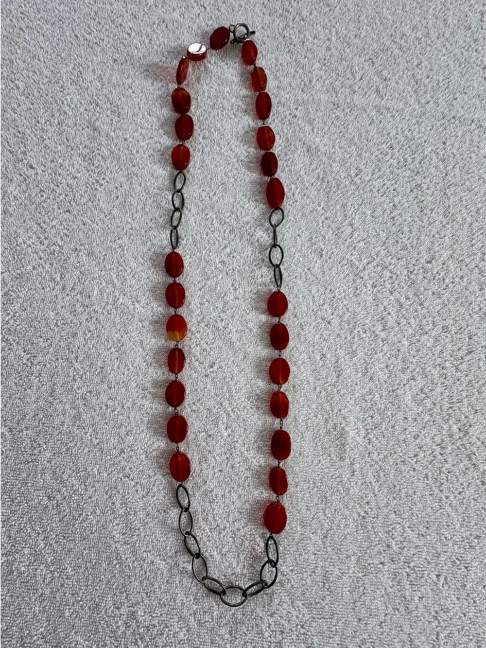 Vintage Carnelian Necklace Whiskey Brown Orange Flat Oval Chunky Boho